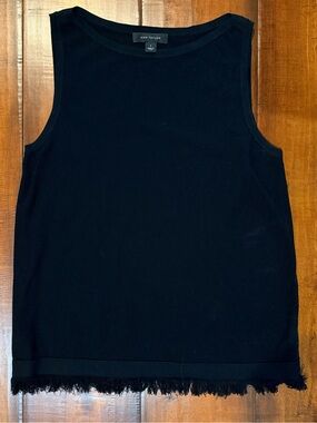 Ann Taylor Black Sleeveless Fringe-Hem Tank